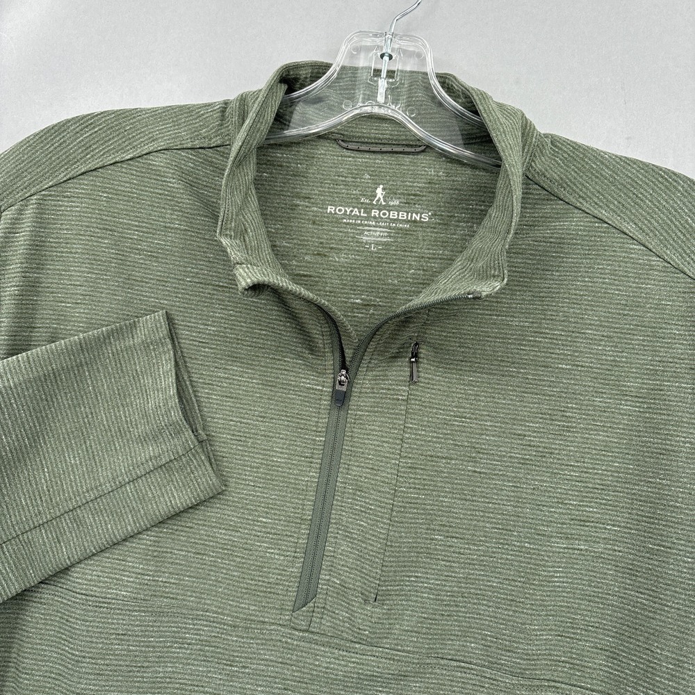Royal Robbins Sweater‎ Mens Large Green Stripe Pullover 1/4 Zip Outdoor Hiking